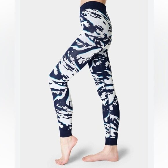 SWEATY BETTY Peaks Ski Base Layer Leggings Blue Peaks Jacquard Size M NEW - Picture 5 of 7